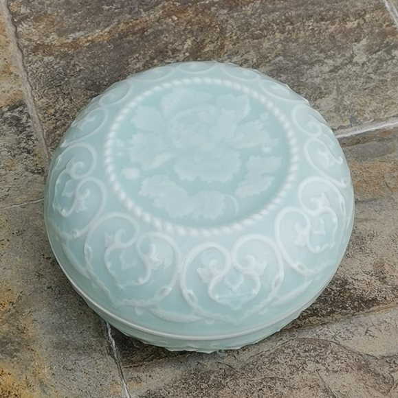 Other - Chinese Celadon Porcelain PEONY Round Trinket Box